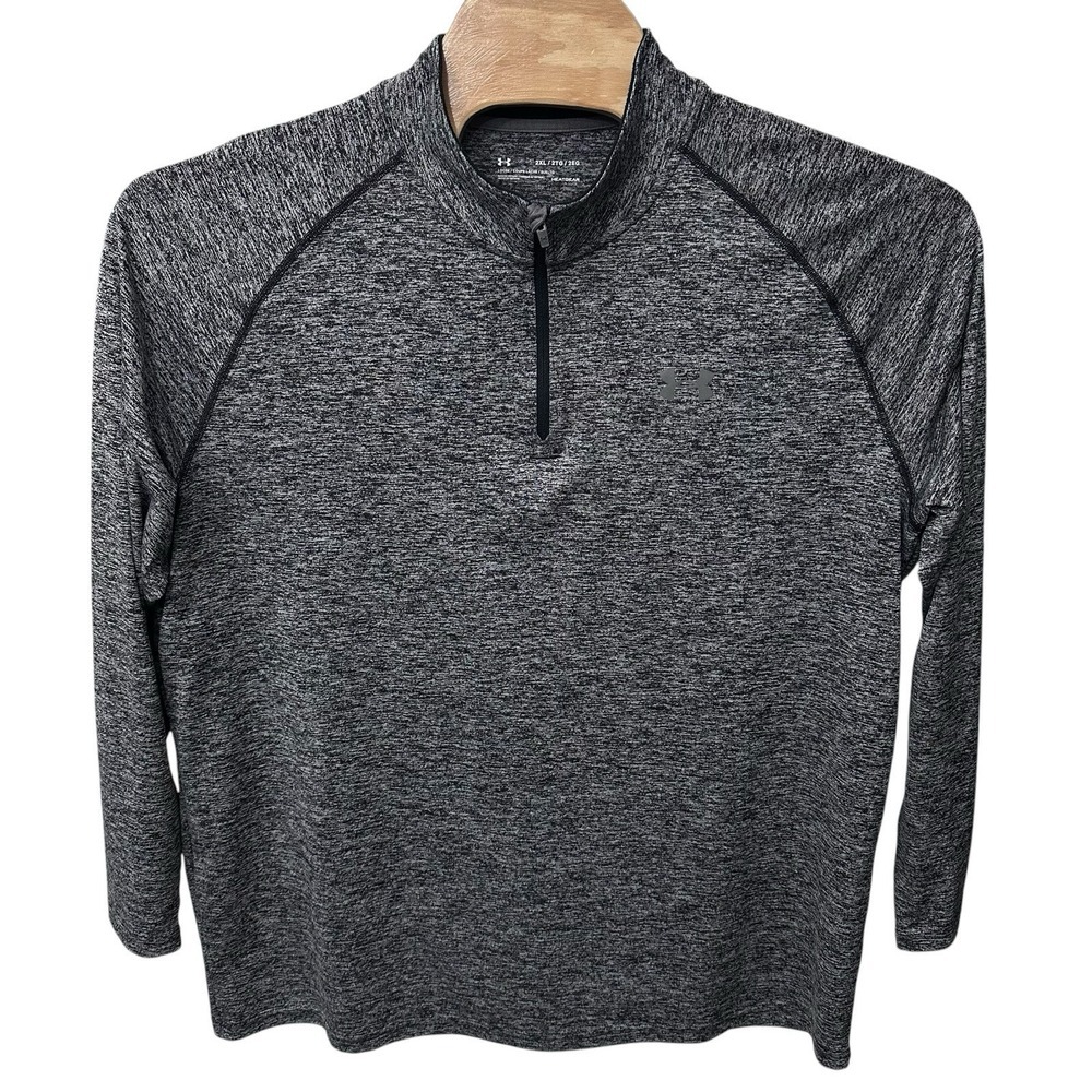 Under Armour Shirt Mens 2XL Heat Gear Grey Heather Quarter Zip Pullover Athletic